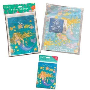 Vintage Am. Greetings Girl Mermaid Birthday Party Set Invitations Gift Wrap Bags